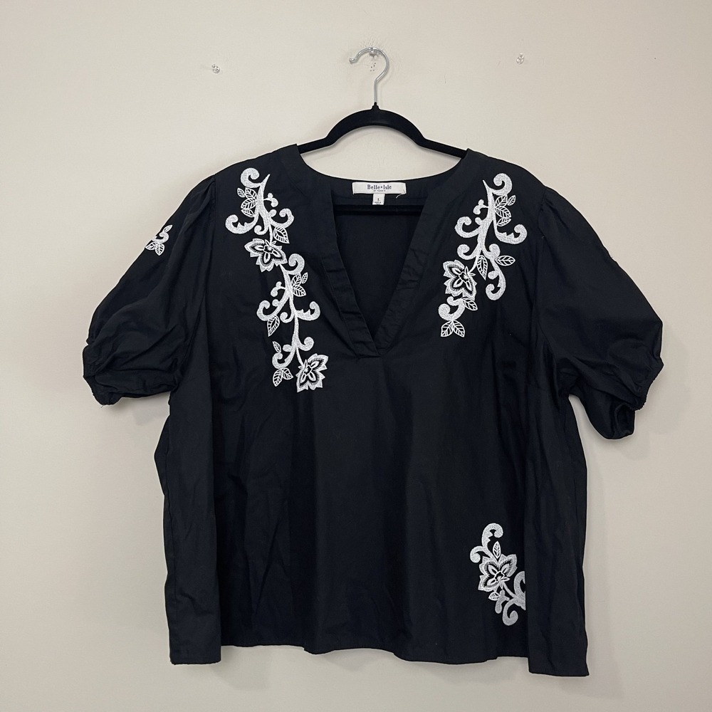Belle Isle by Torrid Black Embroidered Boho Peasant Puff Sleeve Cottagecore Top